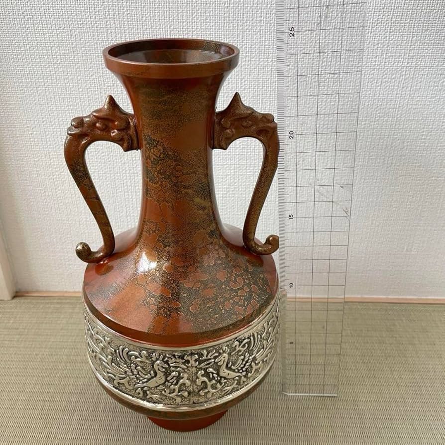 Amazon.co.jp: 鋳銅 花瓶 銅花瓶 双耳 秀山 峰 飾り壺 花器 花入 生花