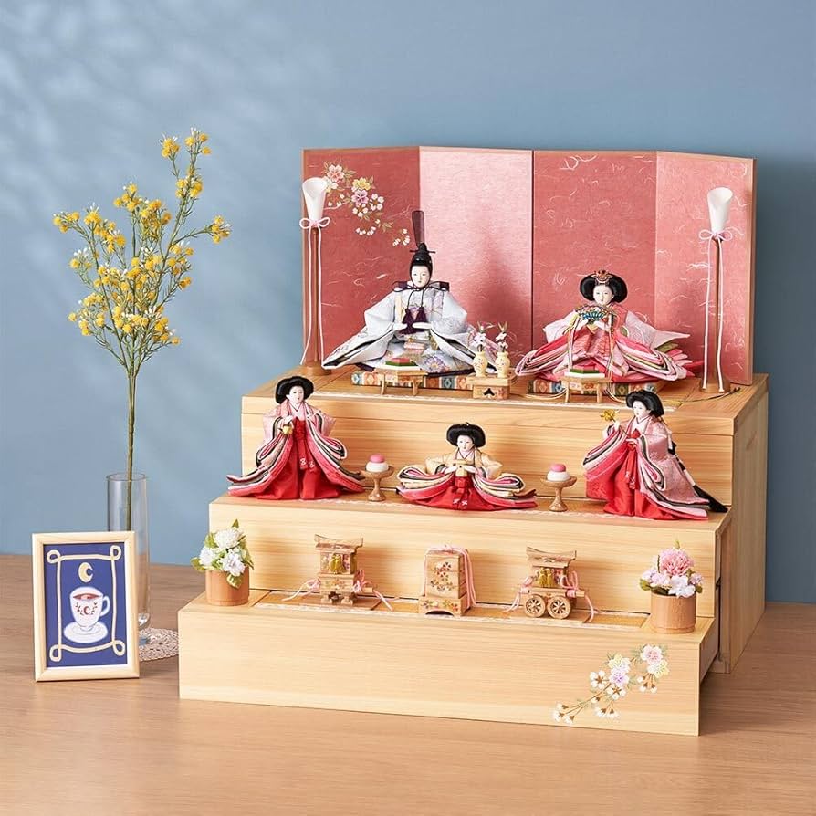 Amazon | 久月official 雛人形 収納三段 親王官女飾り 銘木シリーズ 檜