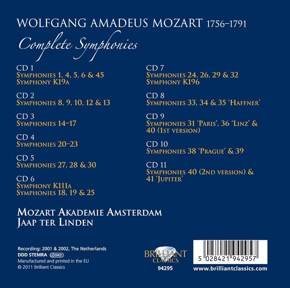 W. A. Mozart, Jaap ter Linden, Mozart Akademie Amsterdam - Mozart