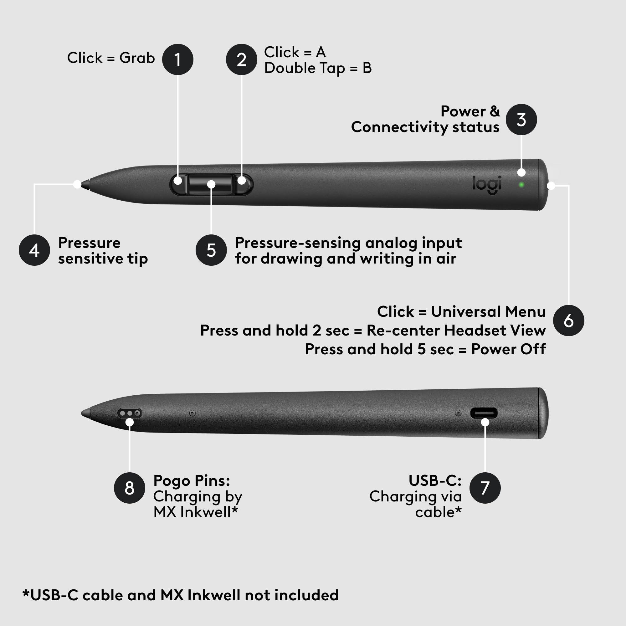 Amazon.com: Logitech MX Ink Mixed-Reality (MR) Stylus, Wireless