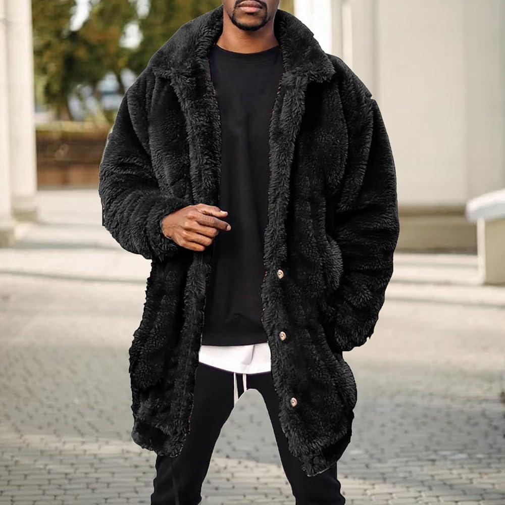 MBDWWLC Mens Fuzzy Fleece Jacket Fuzzy Sherpa Long Coats Button