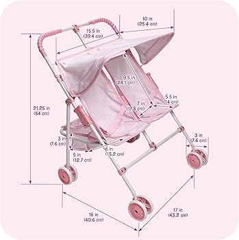 Badger Basket Folding Double Doll Umbrella Stroller - Pink Gingham