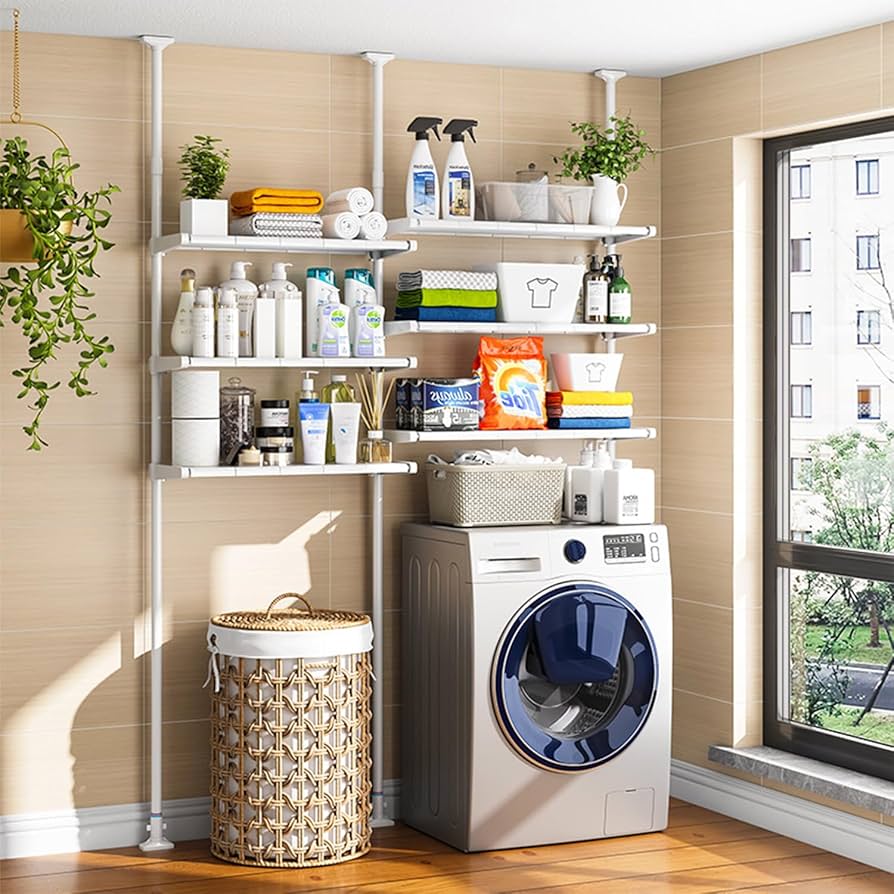 Amazon｜ランドリーラック 洗濯機ラック 突っ張り 幅40/51/62/72 高さ