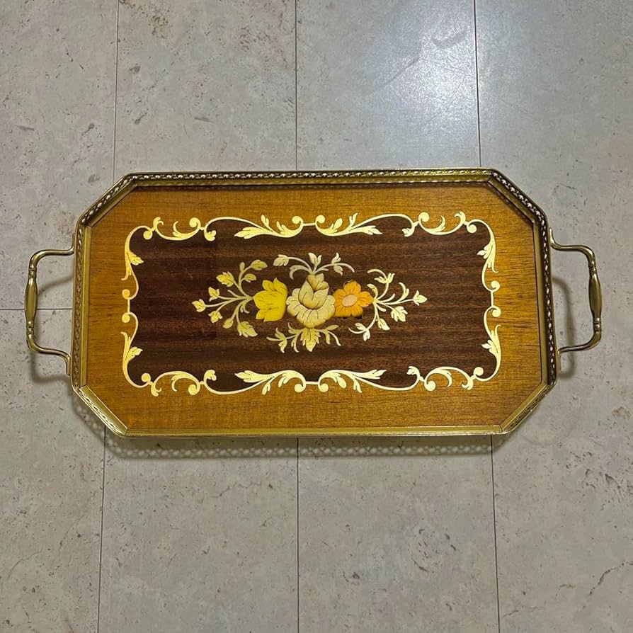 Amazon｜イタリア製 アンティークトレー 象嵌細工 トレイ｜トレイ・盆