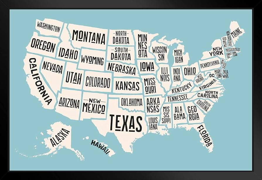 Amazon.co.jp: アメリカ アメリカ合衆国 地図 州名 装飾 旅行 世界地図