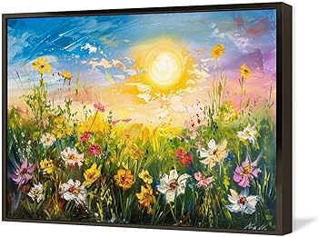 Amazon.co.jp: 絵画 太陽の光が花畑の花を照らします アートパネル