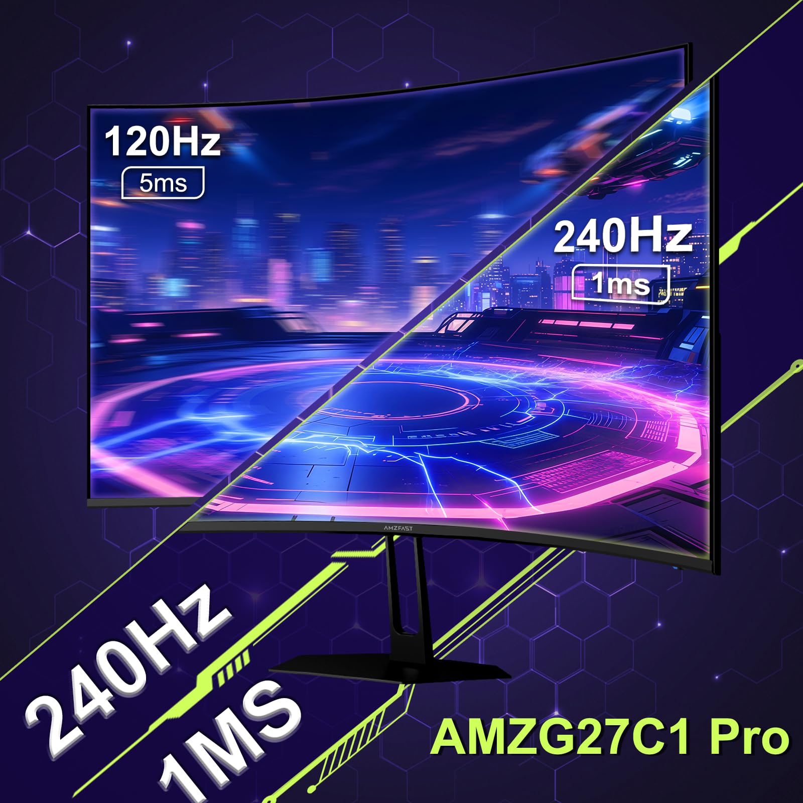 Amazon.com: Amzfast 27 inch 240Hz Curved Gaming Monitor, FHD 1080P