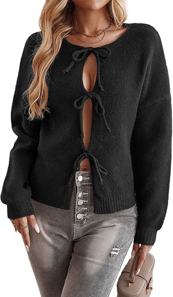 Amazon.com: CPMBFDC Women's Tie Front Cardigan Sweater Long Sleeve