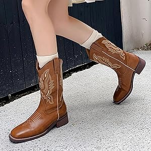 Amazon | [Yj6x] ウエスタンブーツ レディース ショート 歩きやすい