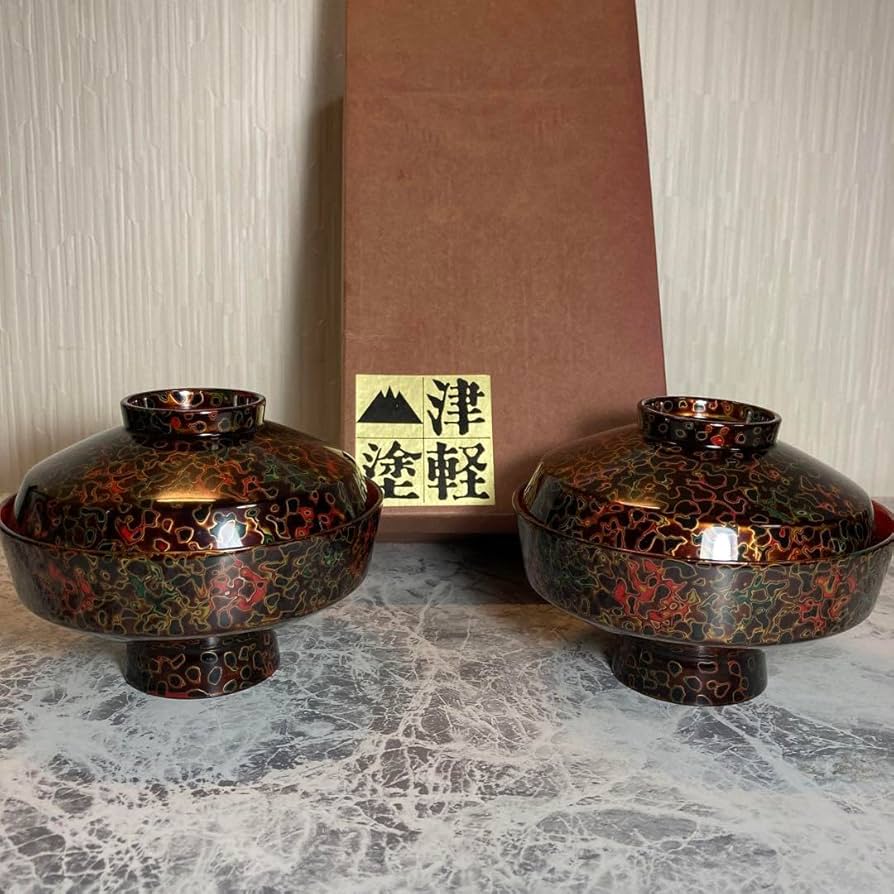 Amazon.co.jp: 津軽塗 汁椀 煮物椀 蓋付き 2客セット 伝統工芸品 箱