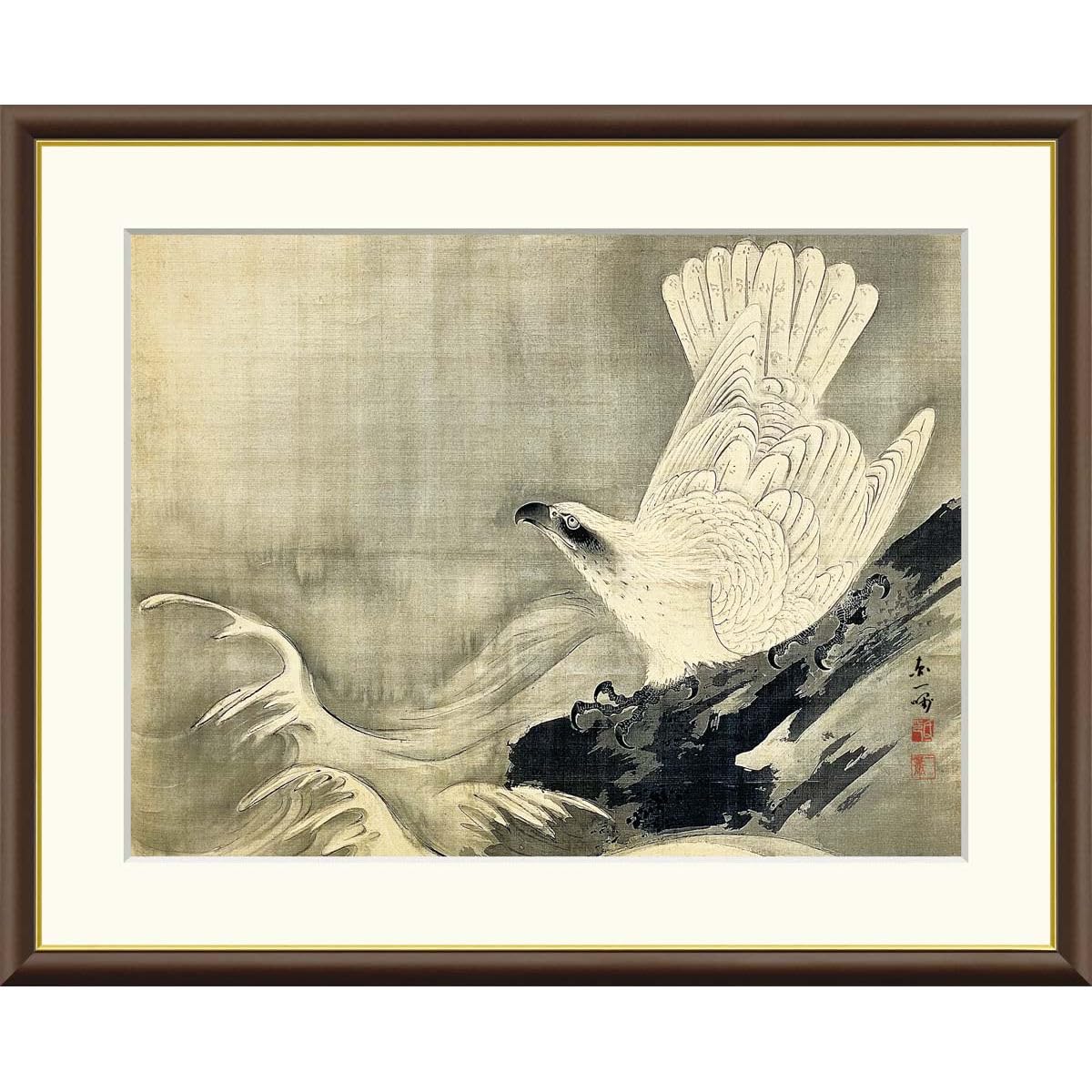 Amazon.co.jp: 絵画 日本の名画 白鷹図 円山応挙 額入り インテリア