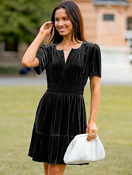 Simplee Women's Semi Formal Wedding Guest Velvet Black Mini Dress