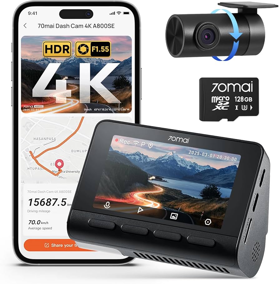 70mai 4K Dash Cam Front and Rear, Built in Wi-Fi 6 & GPS Car Camera,