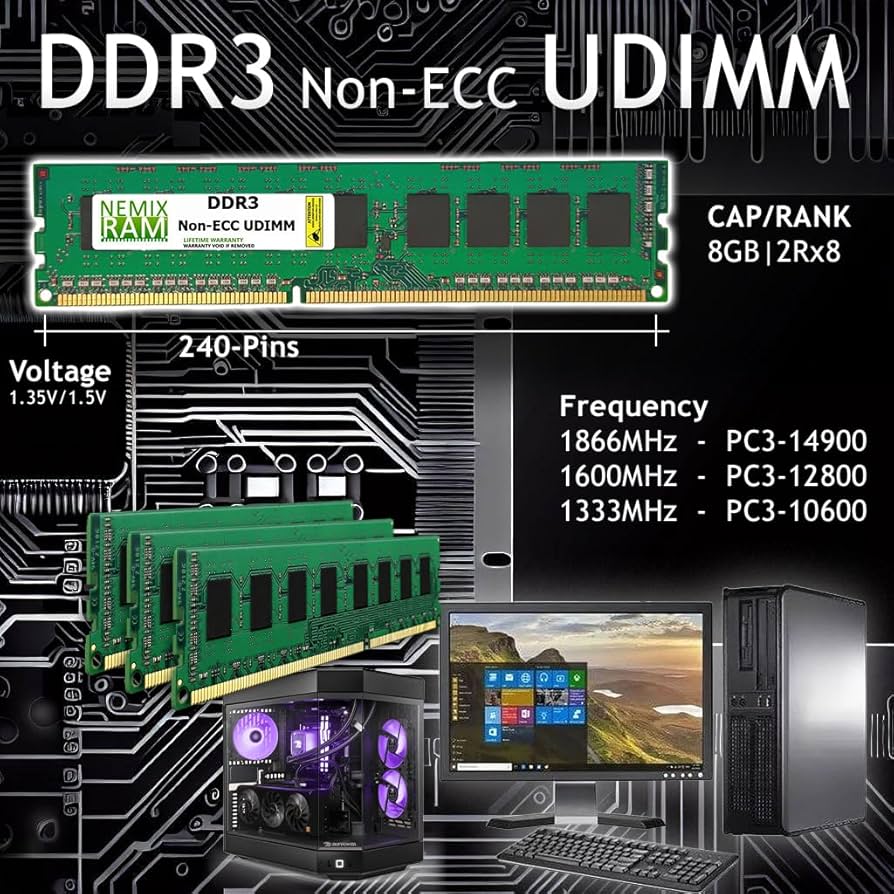 NEMIX RAM 32GB (4X8GB) DDR3 1600MHZ PC3-12800 2Rx8 1.35V 240-PIN