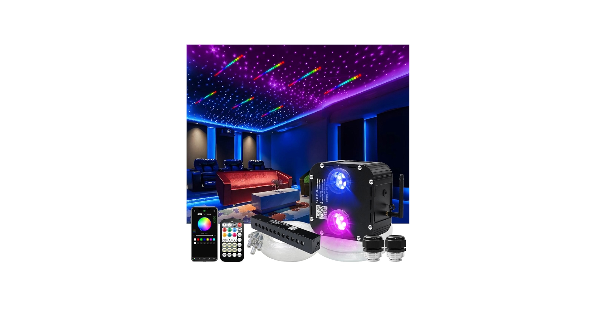 AZIMOM Updated Dual Color 50W Twinkle Fiber Optic Starlight Kits