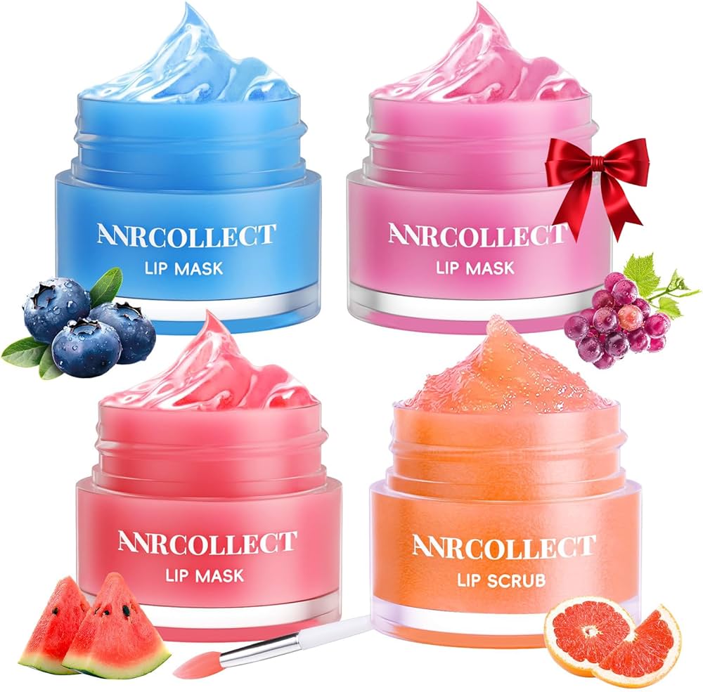 ANRCOLLECT Lip Sleeping Mask Set, 3 Lip Mask +1 Lip Scrub