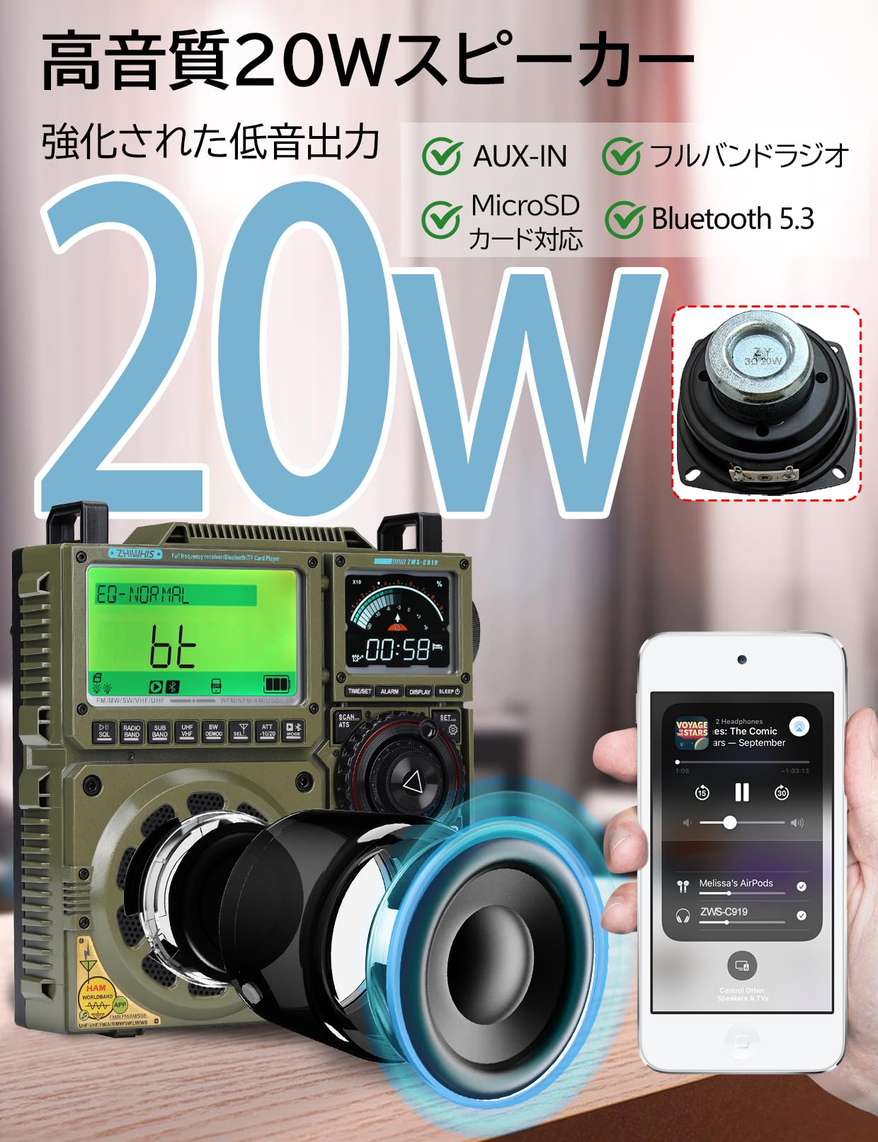Amazon.co.jp: ZHIWHIS BCLラジオSSB高性能マルチバンド AM FM CB LW