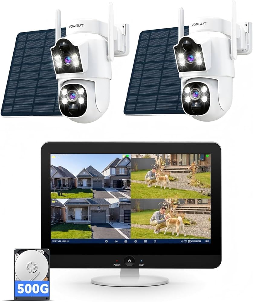 Amazon.co.jp: VORGUT 防犯カメラ 屋外 ソーラー モニタ一付き 2台
