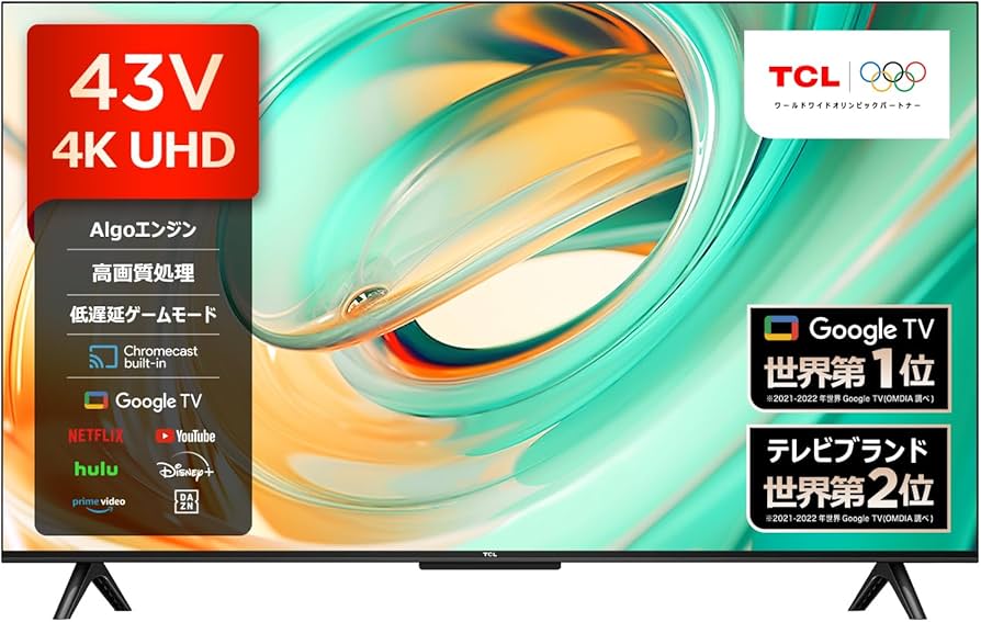 Amazon | TCL テレビ 43V型 4K Google TV 液晶 43V6B Wチューナー内蔵