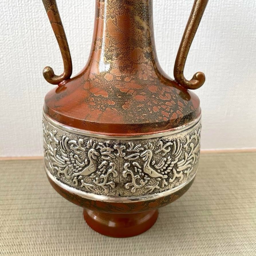 Amazon.co.jp: 鋳銅 花瓶 銅花瓶 双耳 秀山 峰 飾り壺 花器 花入 生花