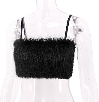 Amazon.com: Erinaco Women Fuzzy Fluffy Spaghetti Strap Crop Top