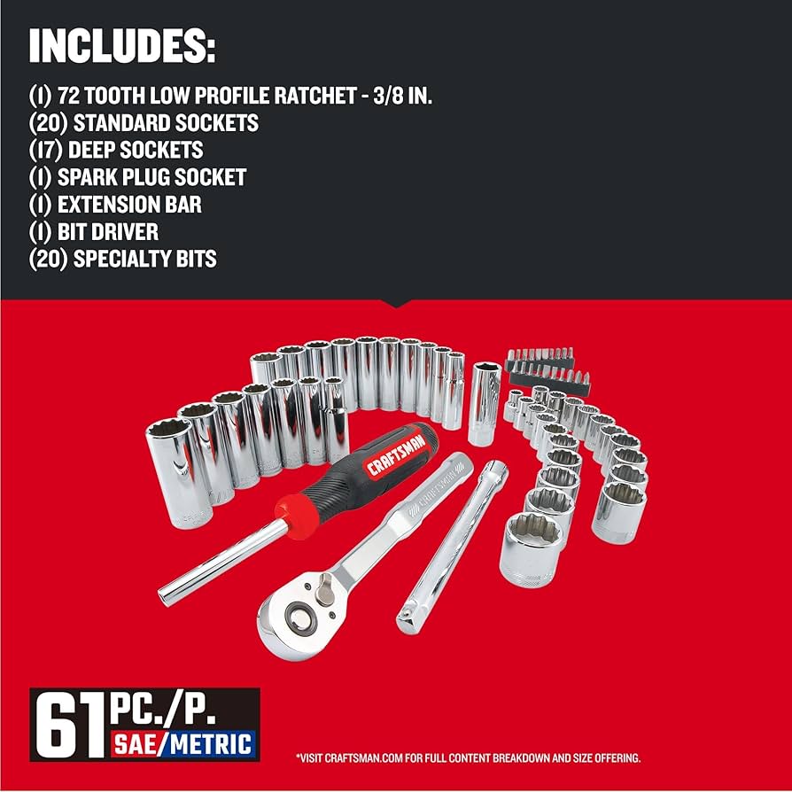 Craftsman Mechanics Tool Set, 3/8 Inch Drive, 61 Piece (CMMT45161