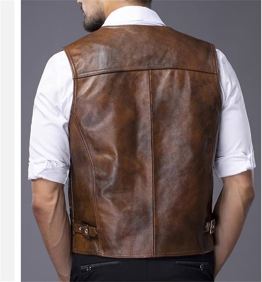 Amazon.co.jp: メンズレザーベスト 大きな革のオートバイベストメンズ