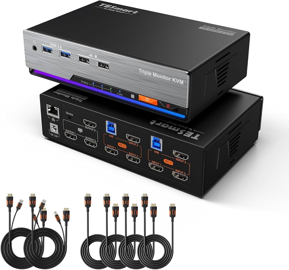 Amazon.com: TESmart HDMI KVM Switch 3 Monitors 2 Computers 4K@60Hz