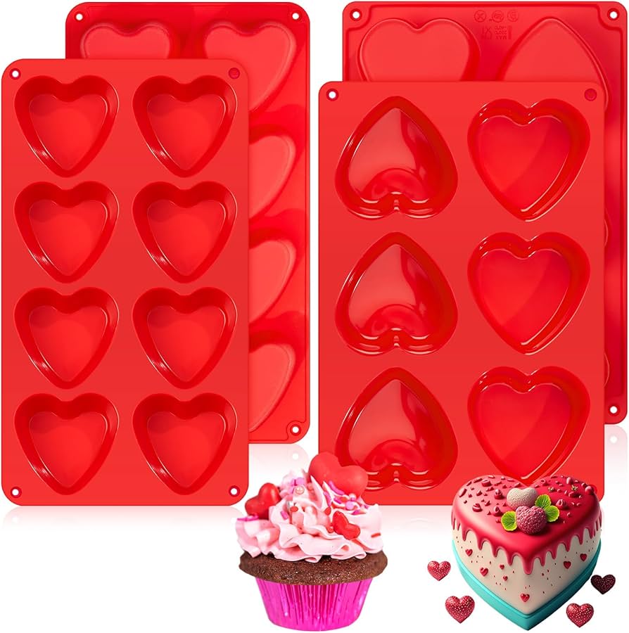 Amazon.com: Teenyyou 4 Pcs Heart Shaped Silicone Mold for Baking