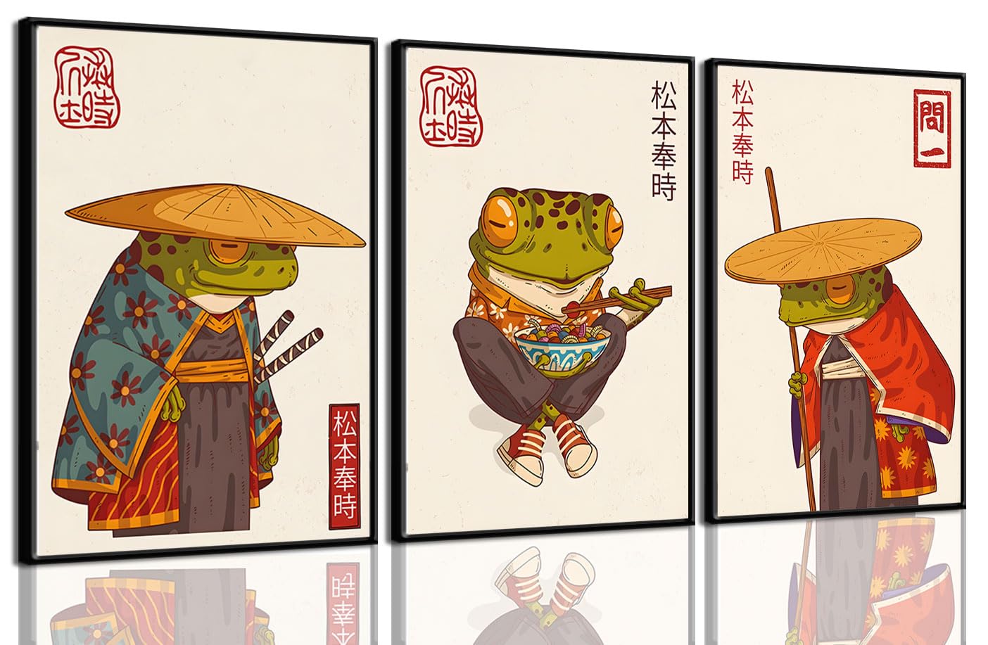 Amazon.com: 3Pcs Vintage Japanese Frog Wall Art Cute Funny Japan