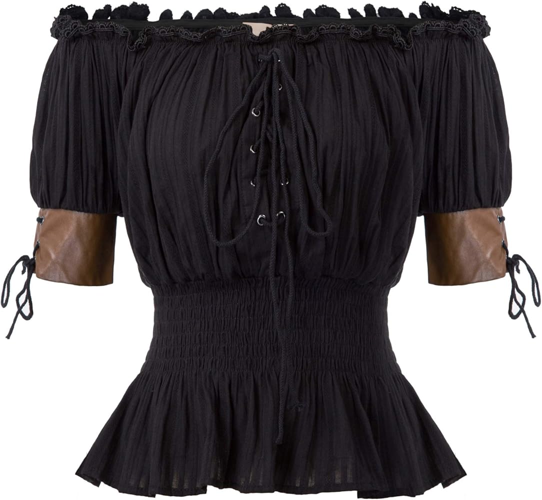 Women's Renaissance Corset Peasant Top Victorian Peplum Blouse