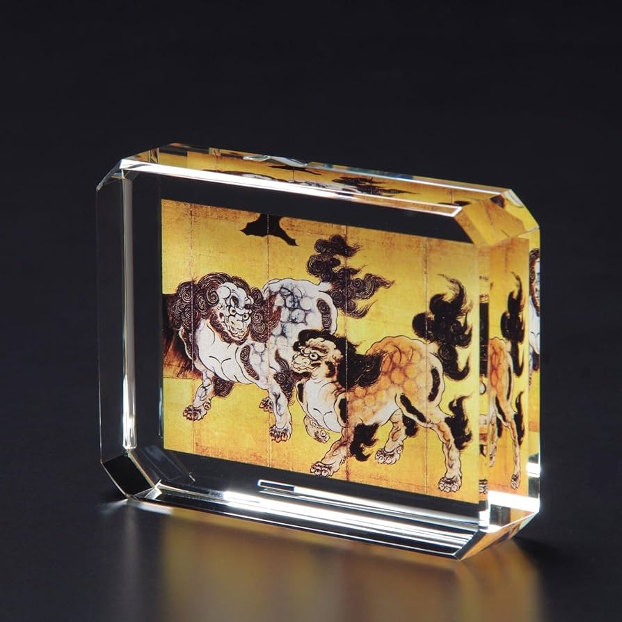 Amazon.co.jp: 日本黎明社 狩野永徳「唐獅子」ガラス工芸 国宝 唐獅子