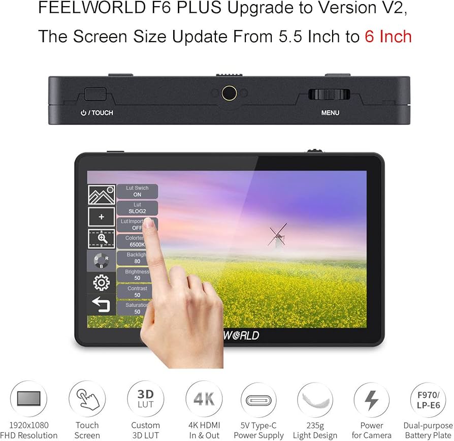 Amazon.com: FEELWORLD F6 Plus V2 6 Inch 3D LUT DSLR Camera Field