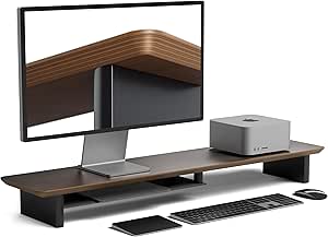 amesoba 木製 モニタースタンド 卓上 デスクシェルフ (天板：ダーク