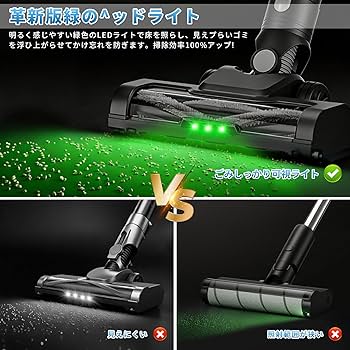 掃除機 コードレス 75Kpa 自立式 置くだけ充電 グリーンLEDライト 掃除