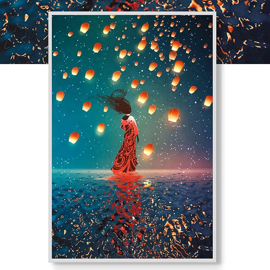 Amazon.co.jp: モダンアート絵画ランタンガールダイヤモンド絵画ベッド