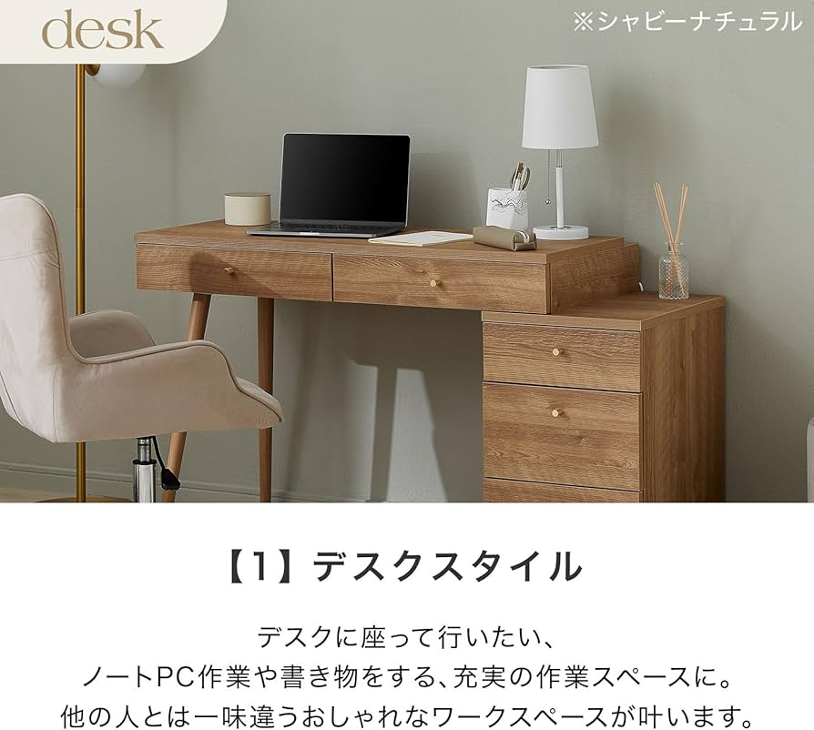 Amazon｜LOWYA ロウヤ ドレッサー デスク サイドチェスト付き