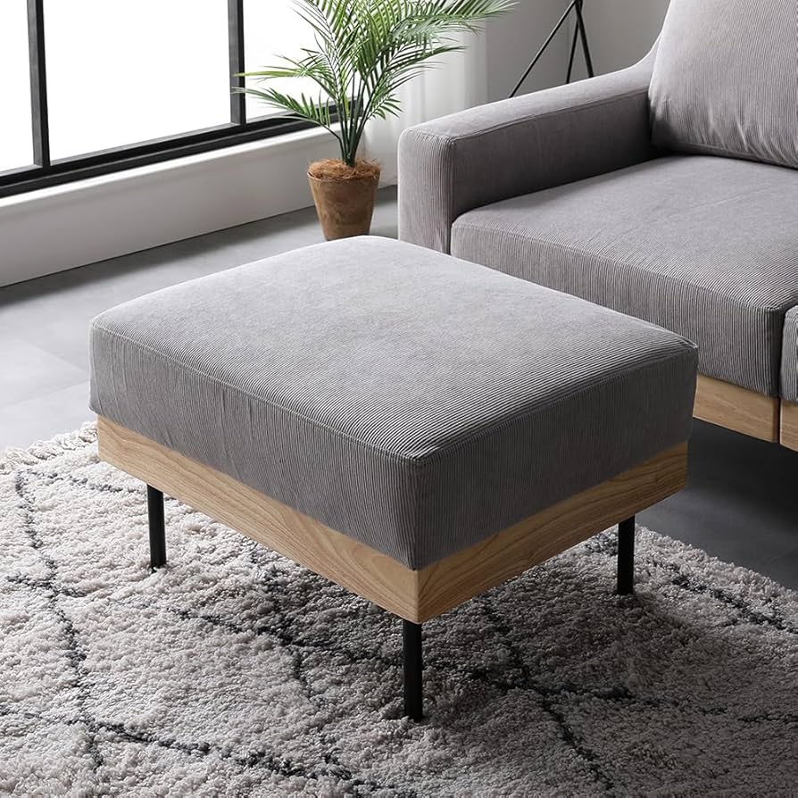 Amazon｜RASIK オットマン 単品 コーデュロイ グレージュ 足置き台
