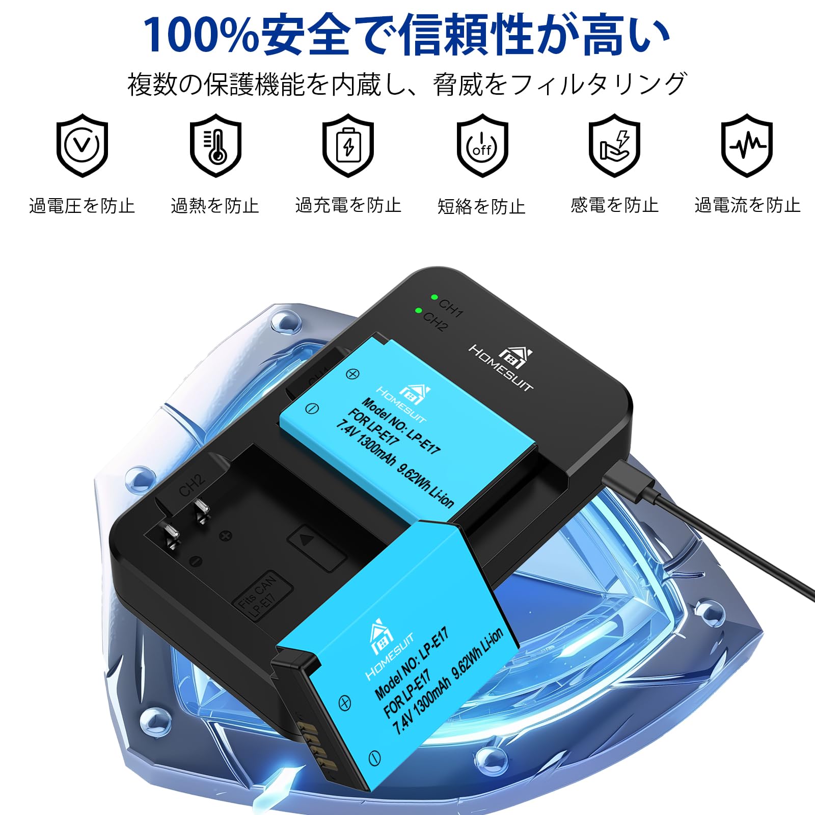 Amazon | Homesuit LP-E17 バッテリー2個 1300mAh 大容量 急速充電