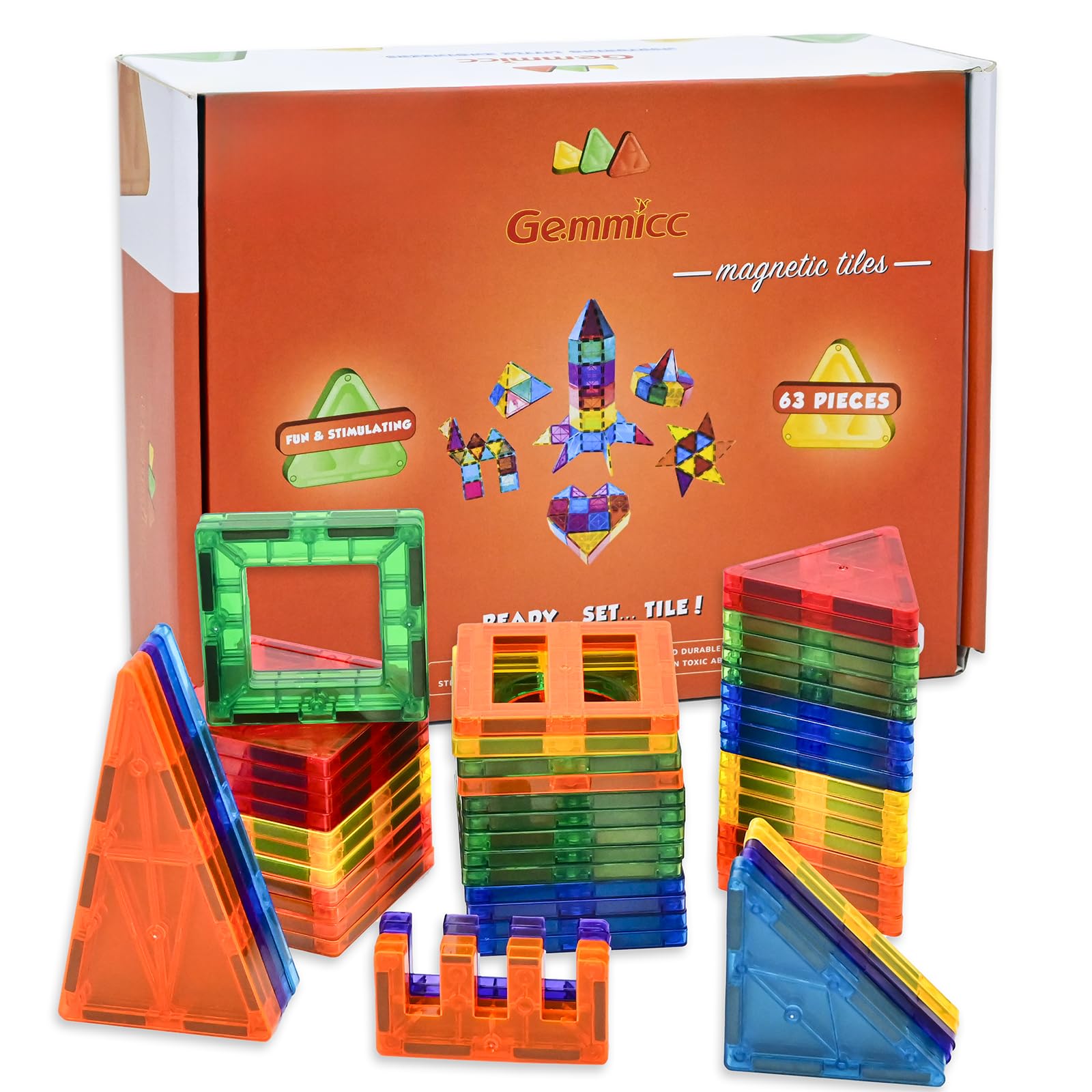 Amazon.co.jp: Gemmicc 63PCS マグネットタイル 積み木ブロック 子供用