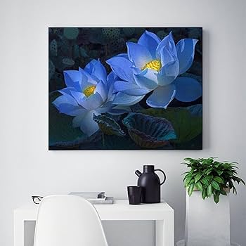 Amazon | 二つの青い蓮の花 数字油絵 リアルな植物のイラスト 数字