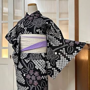 Amazon.co.jp: 有松鳴海絞り 浴衣 ゆかた 黒 花模様 蜘蛛絞り肩 身丈