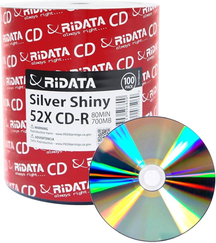 Amazon.com: 100 Pack Ridata CD-R 52X 700MB 80Min Silver Shiny