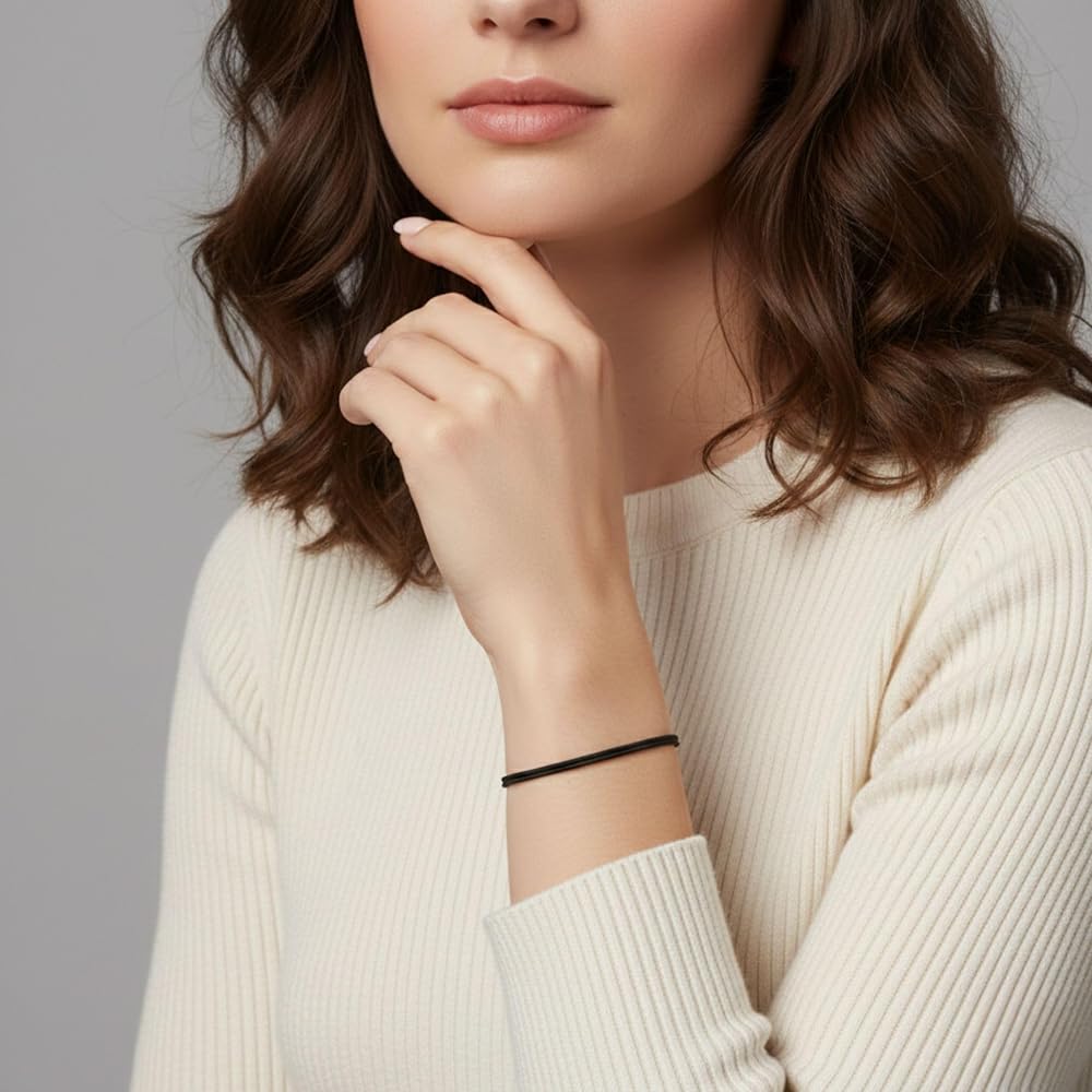 Amazon | Luck Strings 細いブラックコードブレスレット メンズ