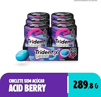 Chiclete Trident X Gamers Acid Berry - Caixa Com 6 Unid De 48,3g