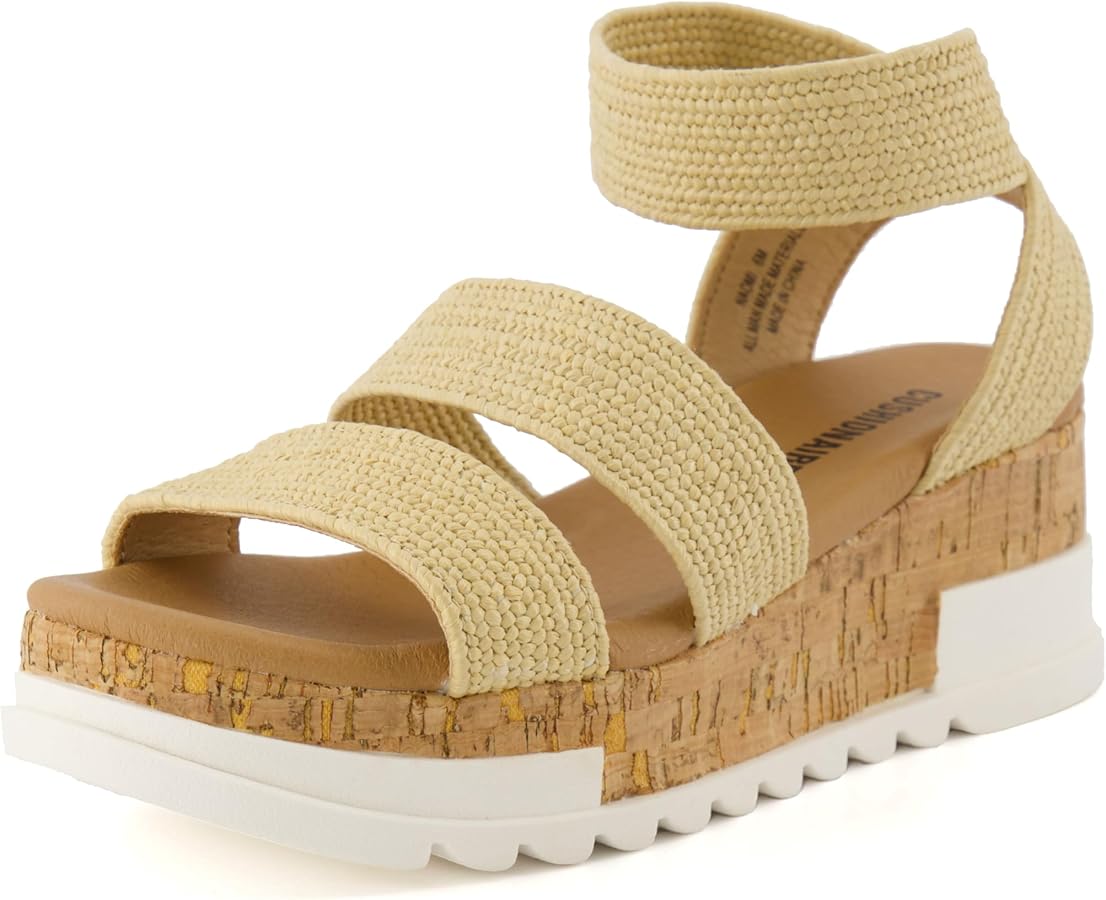 Amazon.com | CUSHIONAIRE Naomi Cork Wedge Sandals for Women – Soft
