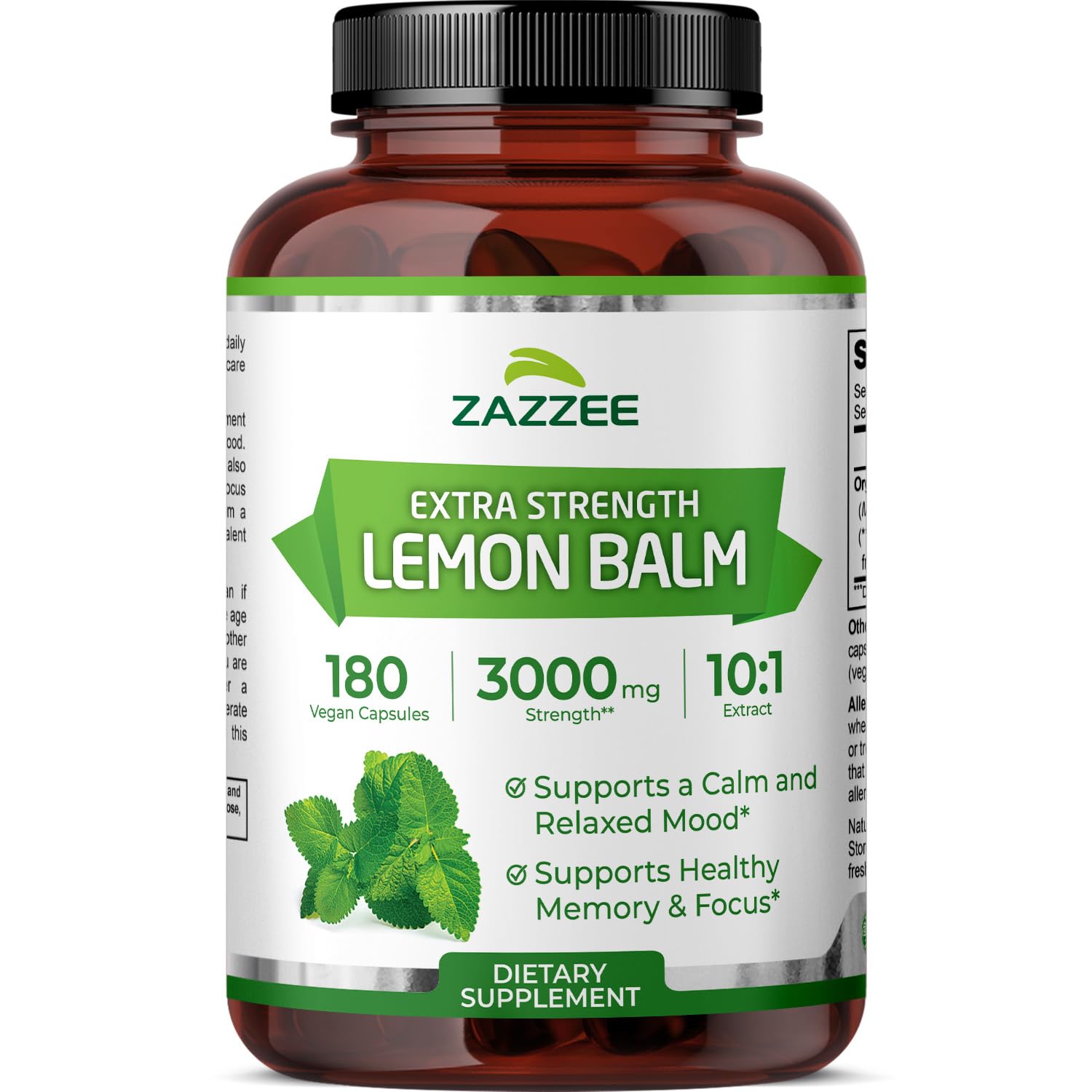 Amazon.com: Zazzee Organic Lemon Balm 10:1 Extract, 3000 mg