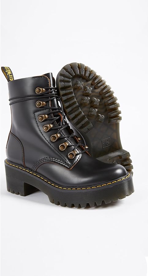 Amazon.com | Dr. Martens Women's Leona Leather Heeled Boot, Black