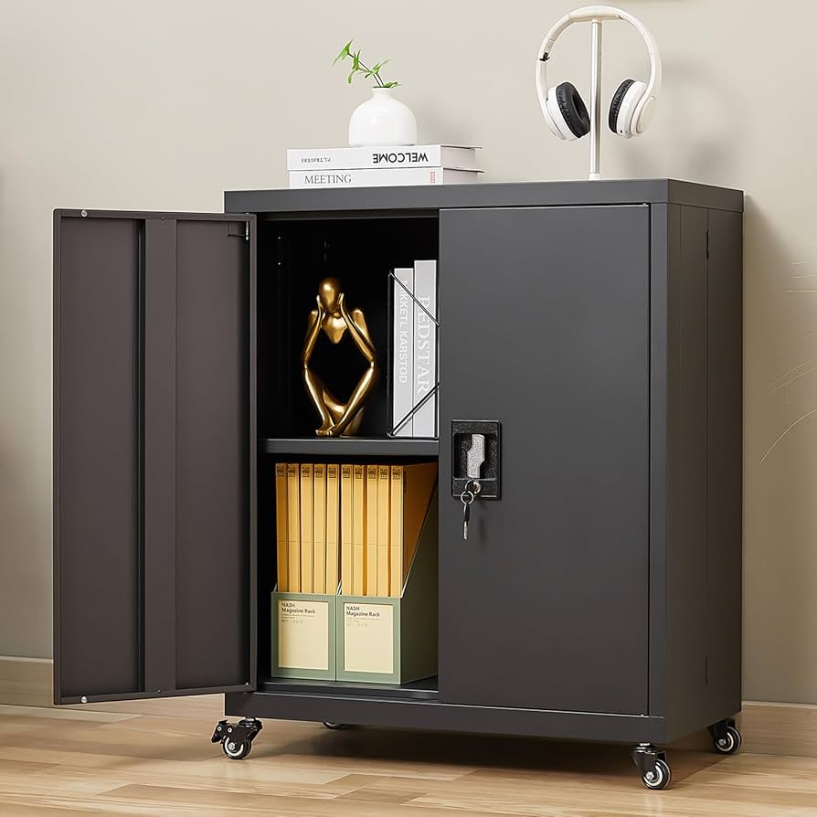 Amazon.co.jp: LUCYPAL 金属製収納キャビネット キャスター付き 高さ