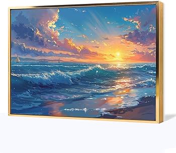 Amazon.co.jp: 絵画 輝く海の景色インテリア 絵画 魅力的な色の空